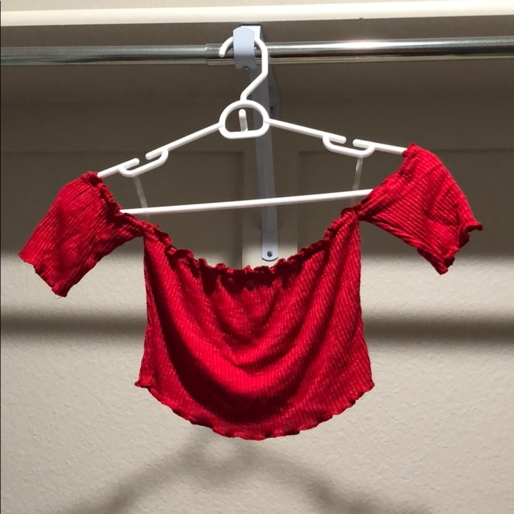 Red off the shoulder crop top